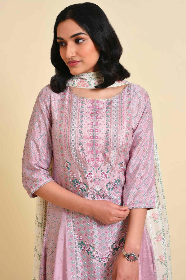 Light Purple A-Line Shantung kurta Set