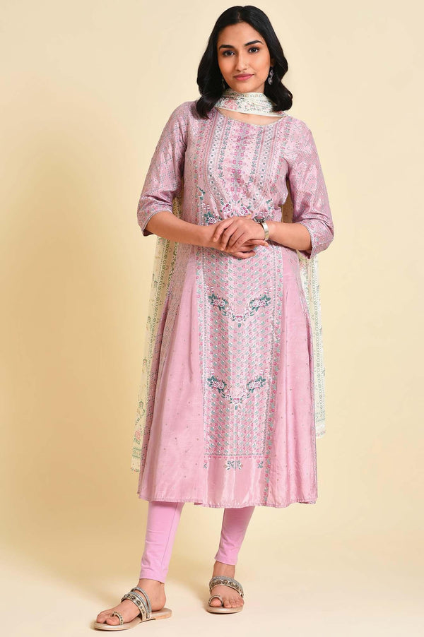 Light Purple A-Line Shantung kurta Set