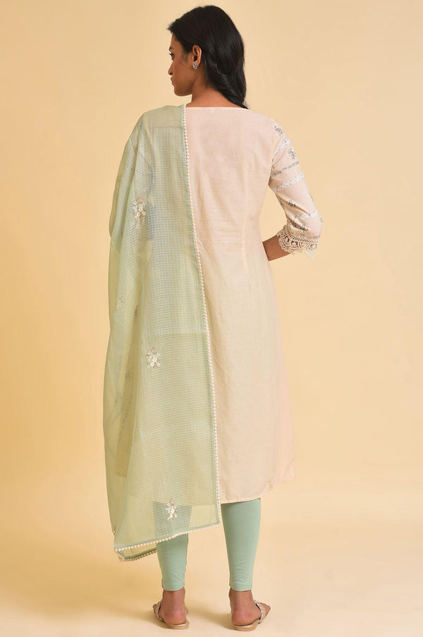 Beige Floral Print kurta, Tights & Dupatta Set