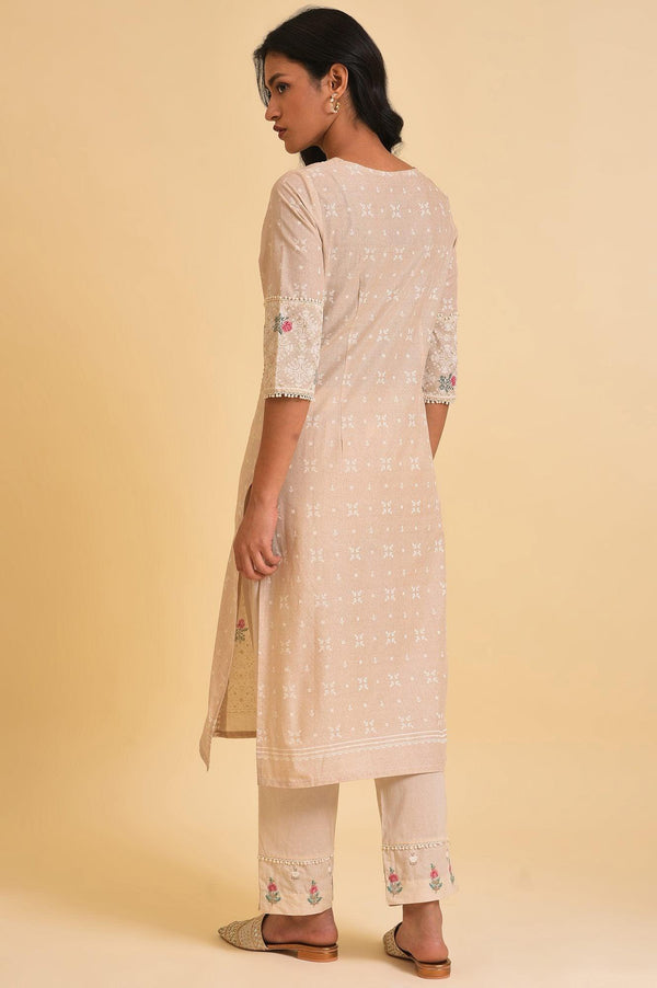Beige Glitter Printed kurta & Pants Set