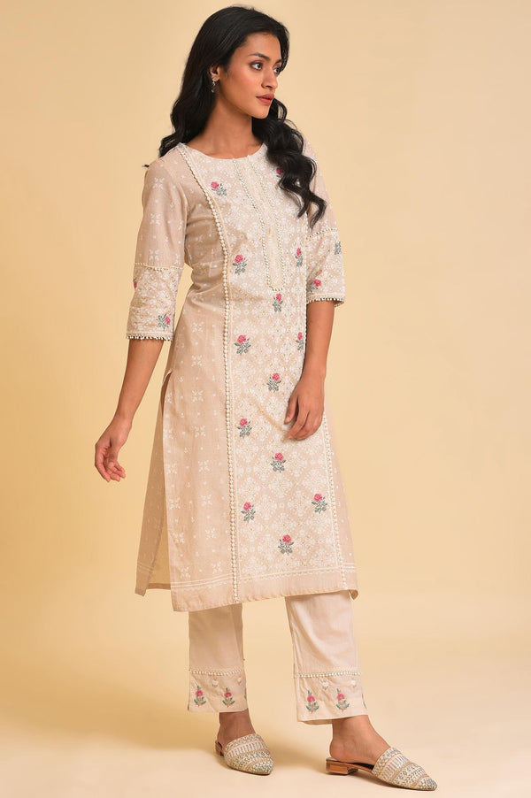Beige Glitter Printed kurta & Pants Set