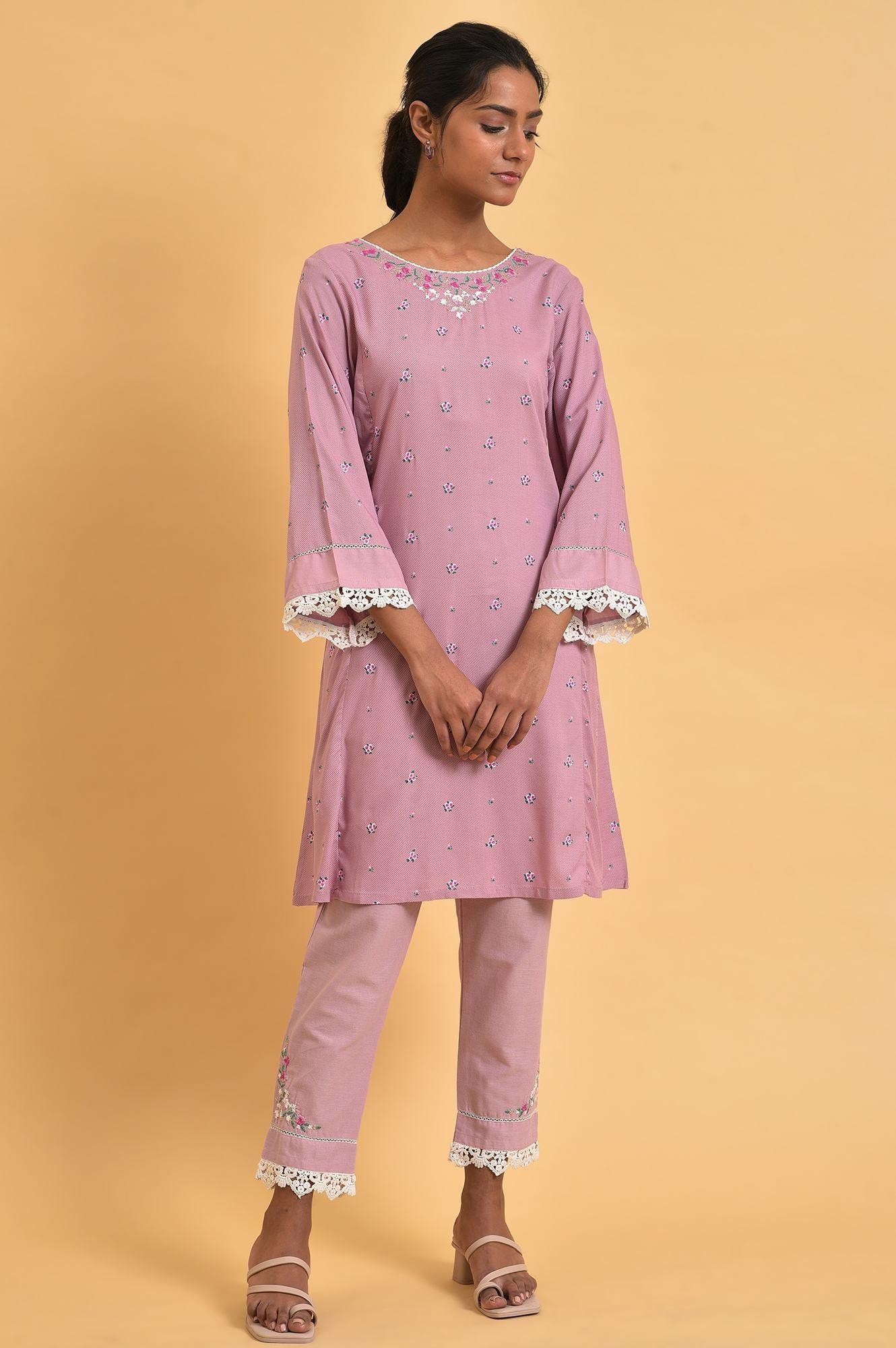 Light Purple Short kurta Set - wforwoman