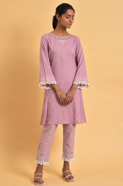 Light Purple Short kurta Set - wforwoman