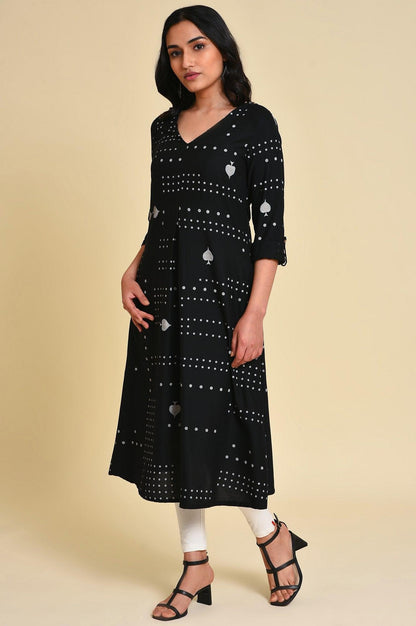 Black Spade Print kurta Set - wforwoman