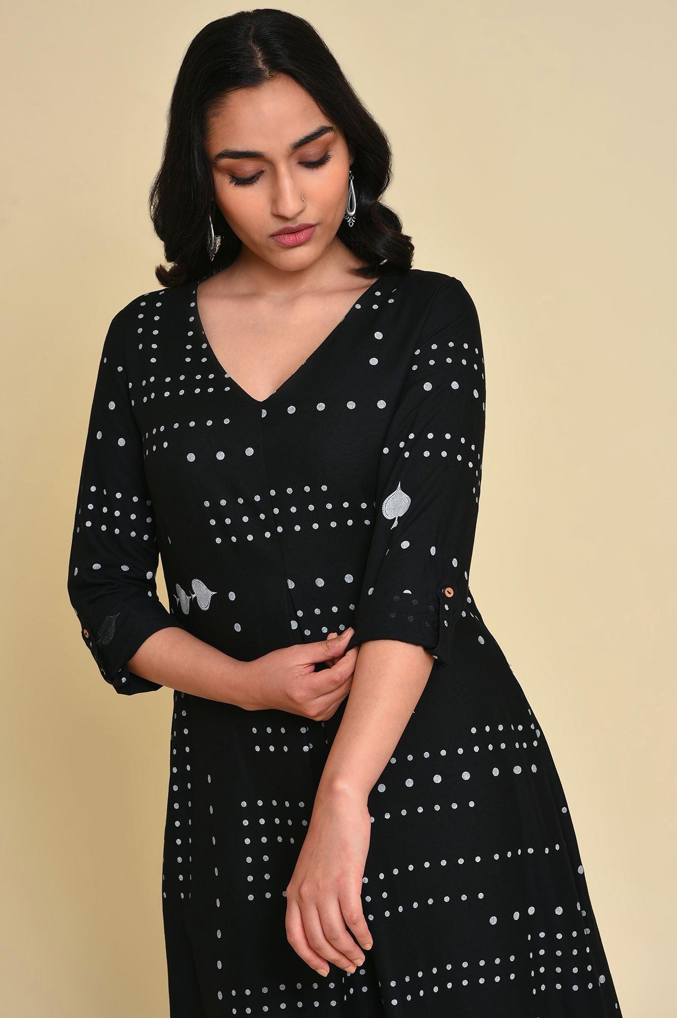 Black Spade Print kurta Set - wforwoman