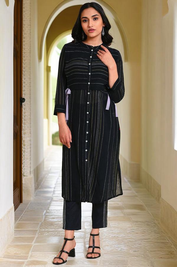 Black Mock Vest kurta Set