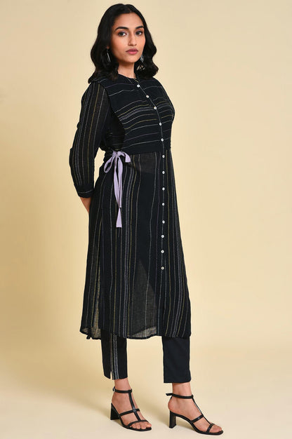 Black Mock Vest kurta Set - wforwoman
