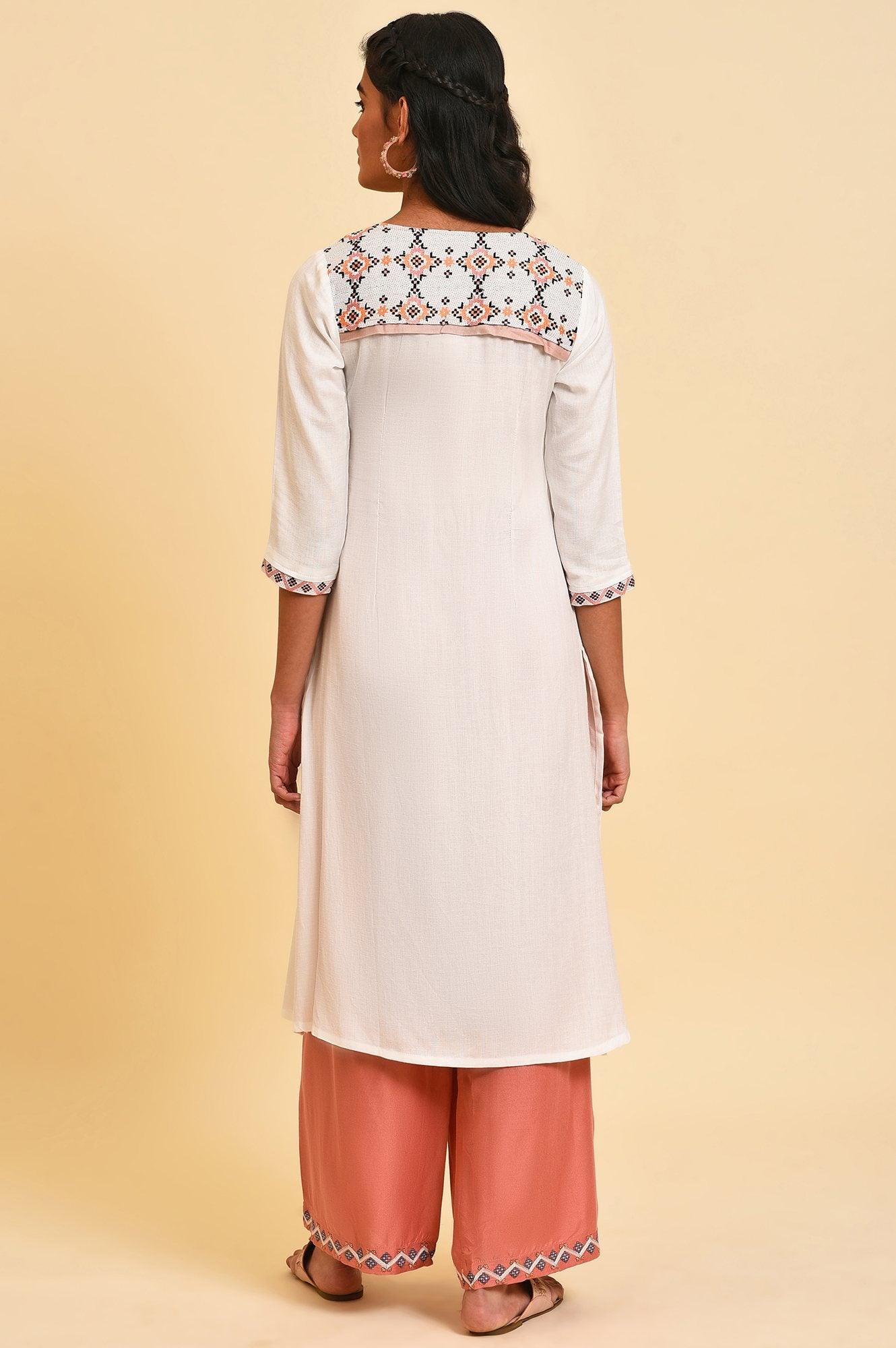 Ecru Printed Summer kurta Set - wforwoman