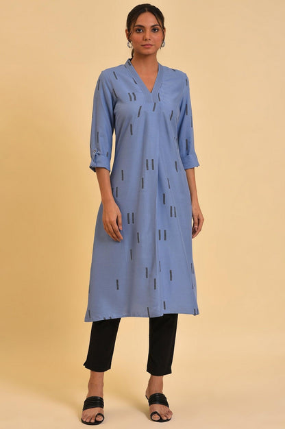 Blue Geometric Print kurta &amp; Pants Set - wforwoman