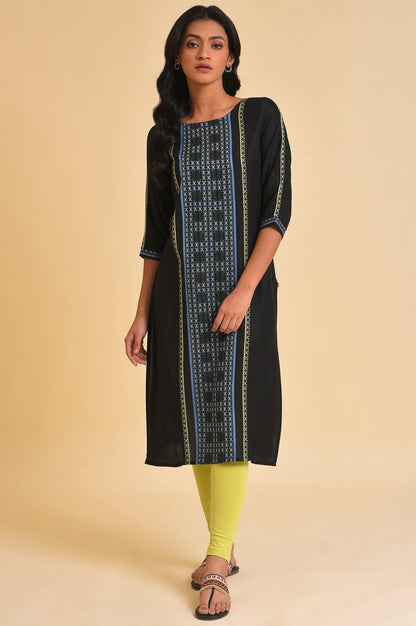 Black Printed kurta &amp; Tights Set - wforwoman