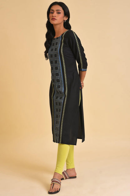 Black Printed kurta &amp; Tights Set - wforwoman