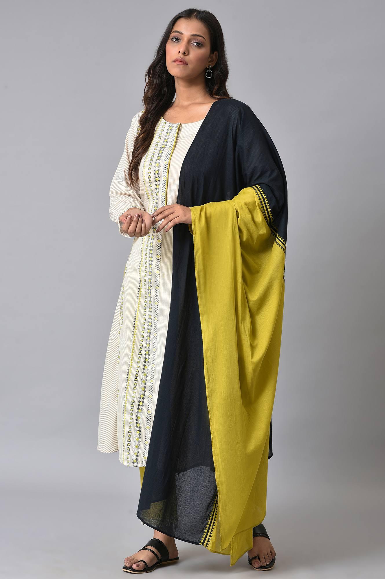 Ecru Prined kurta Set - wforwoman