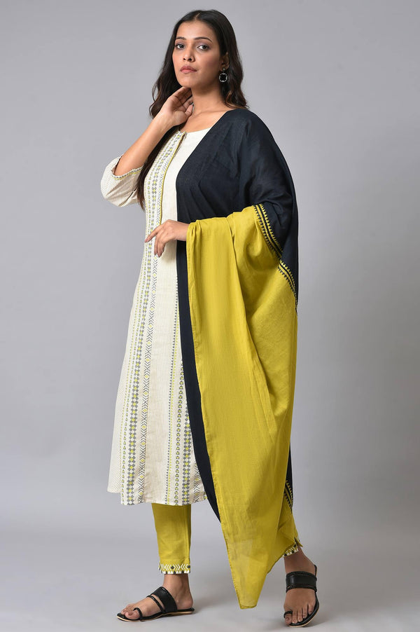 Ecru Prined kurta Set