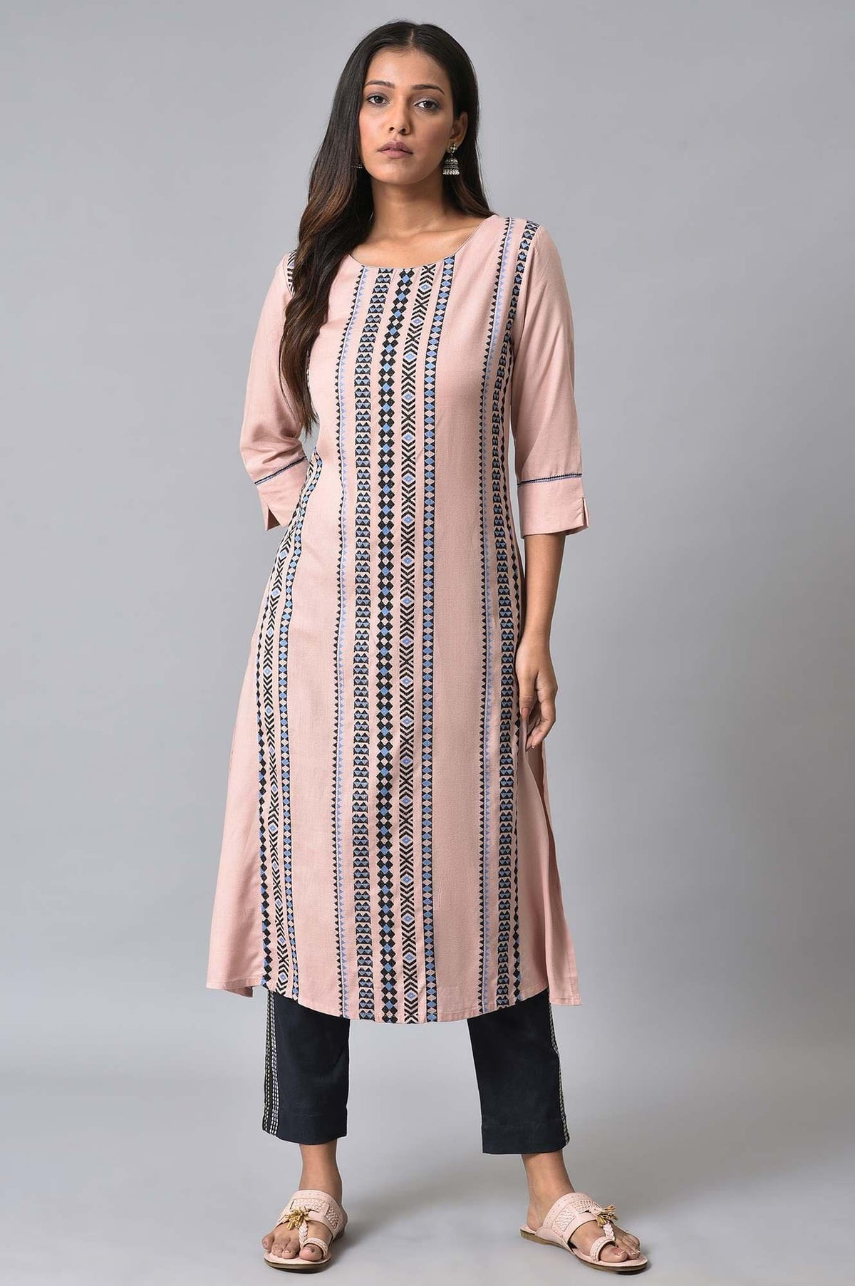 Plus Size Pink Dobby Printed kurta - 4XL