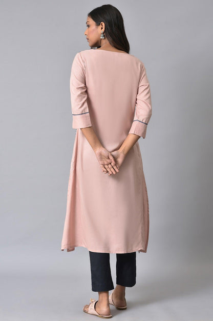 Plus Size Pink Dobby Printed kurta - wforwoman