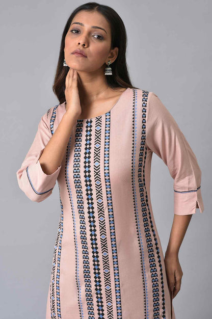 Plus Size Pink Dobby Printed kurta - wforwoman