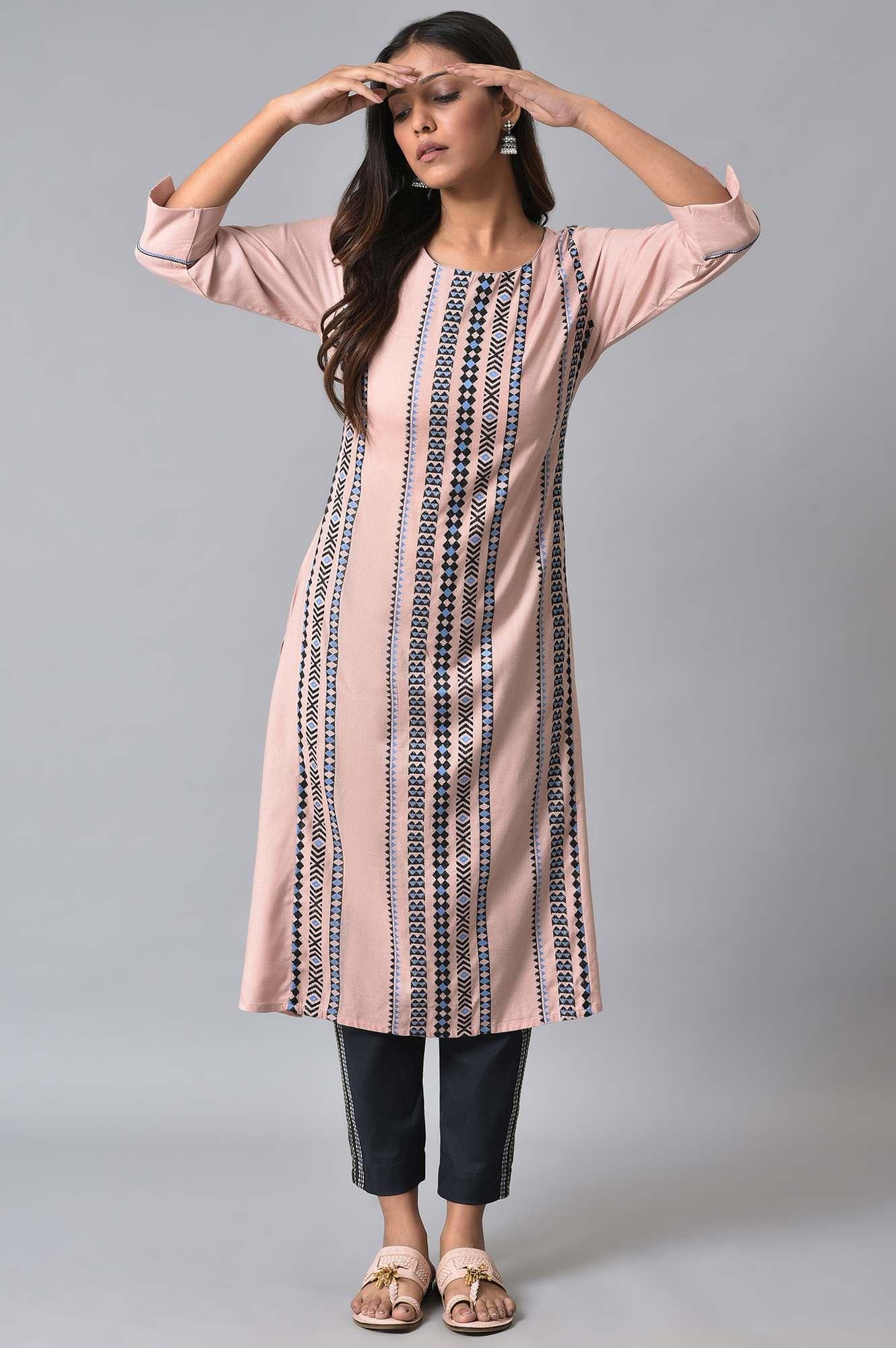 Plus Size Pink Dobby Printed kurta - wforwoman