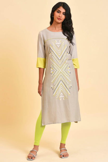 Grey Printed Straight kurta Set - wforwoman