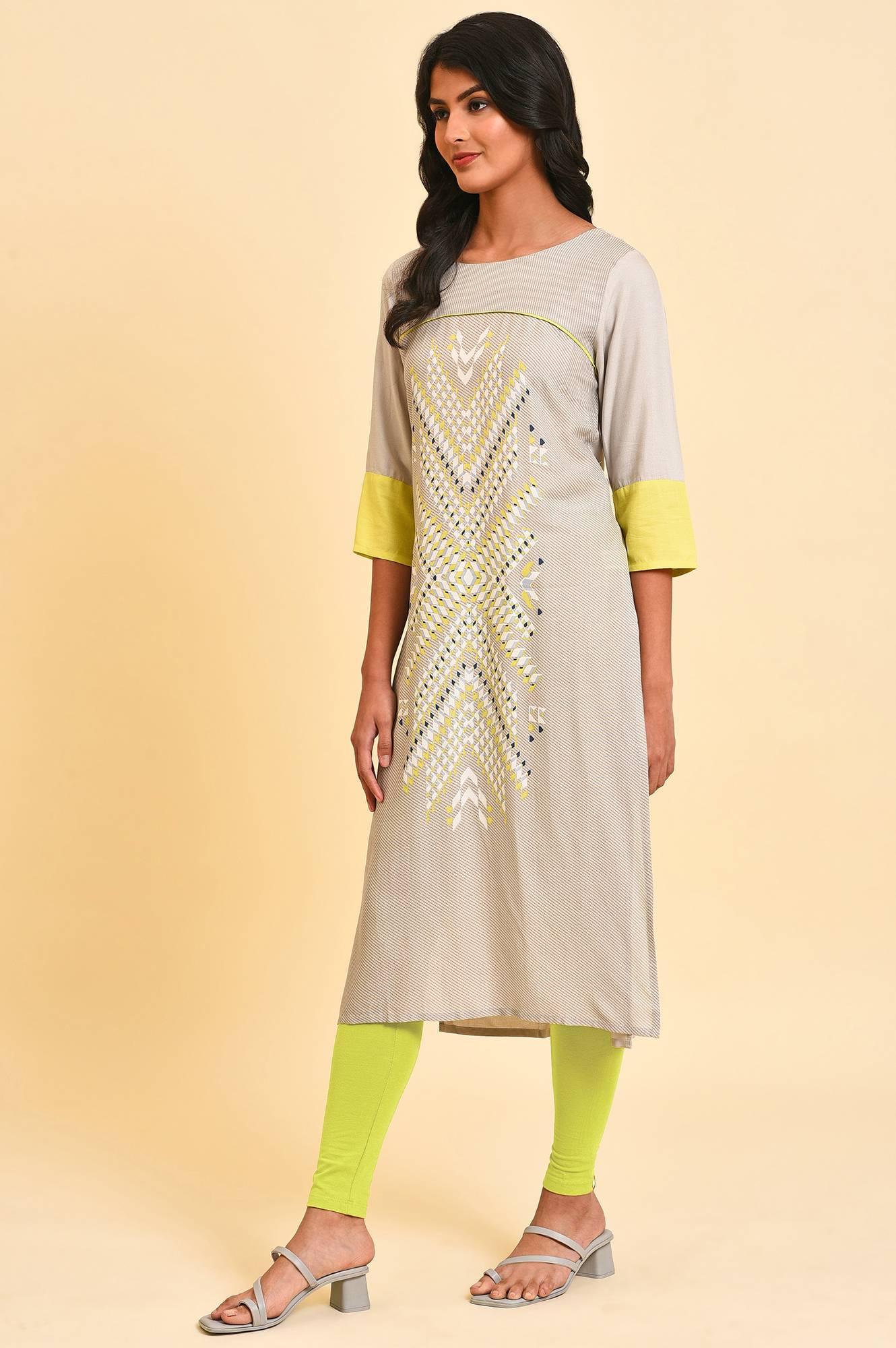 Grey Printed Straight kurta Set - wforwoman