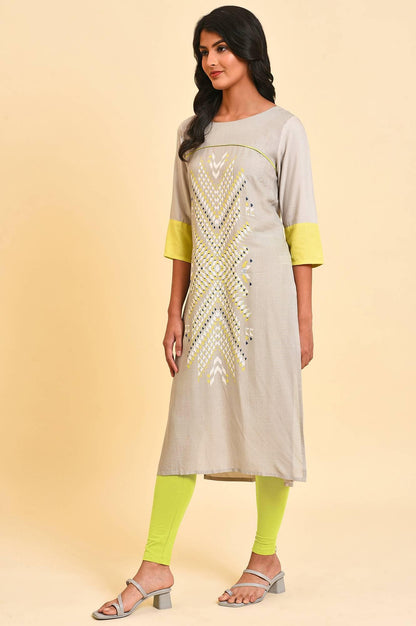 Grey Printed Straight kurta Set - wforwoman