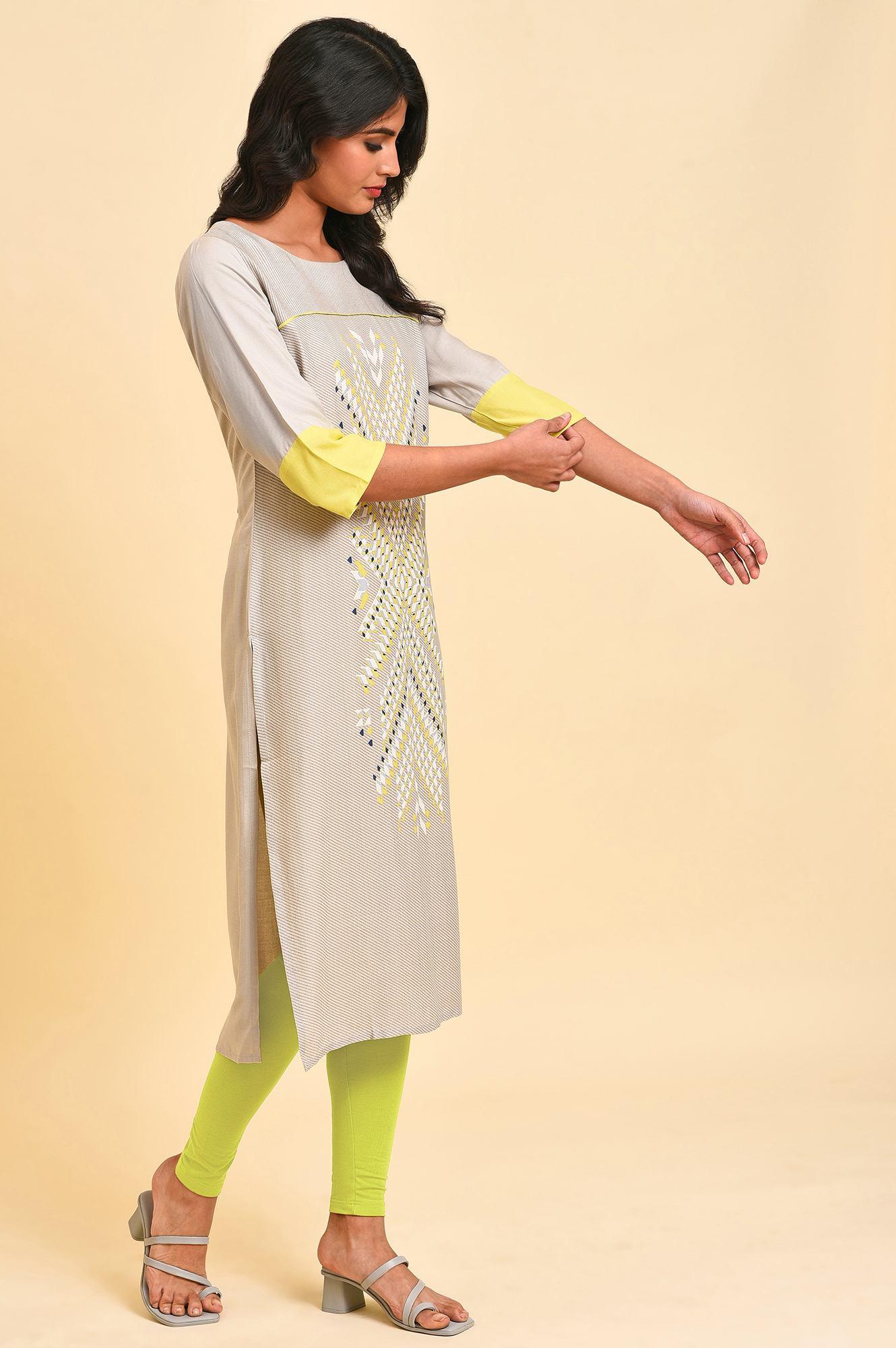 Grey Printed Straight kurta Set - wforwoman