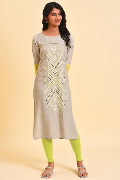 Grey Printed Straight kurta Set - wforwoman