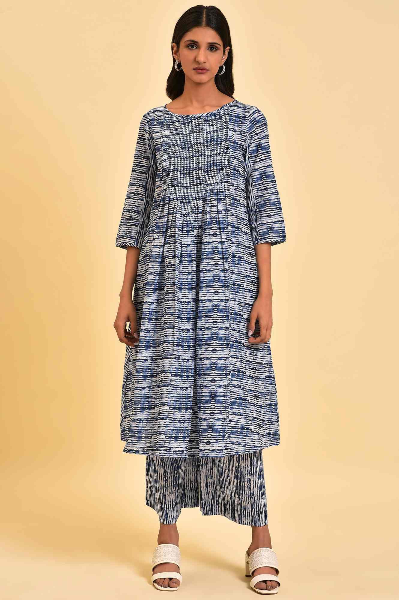 Blue Printed Contemporary Co-Ord Set - wforwoman