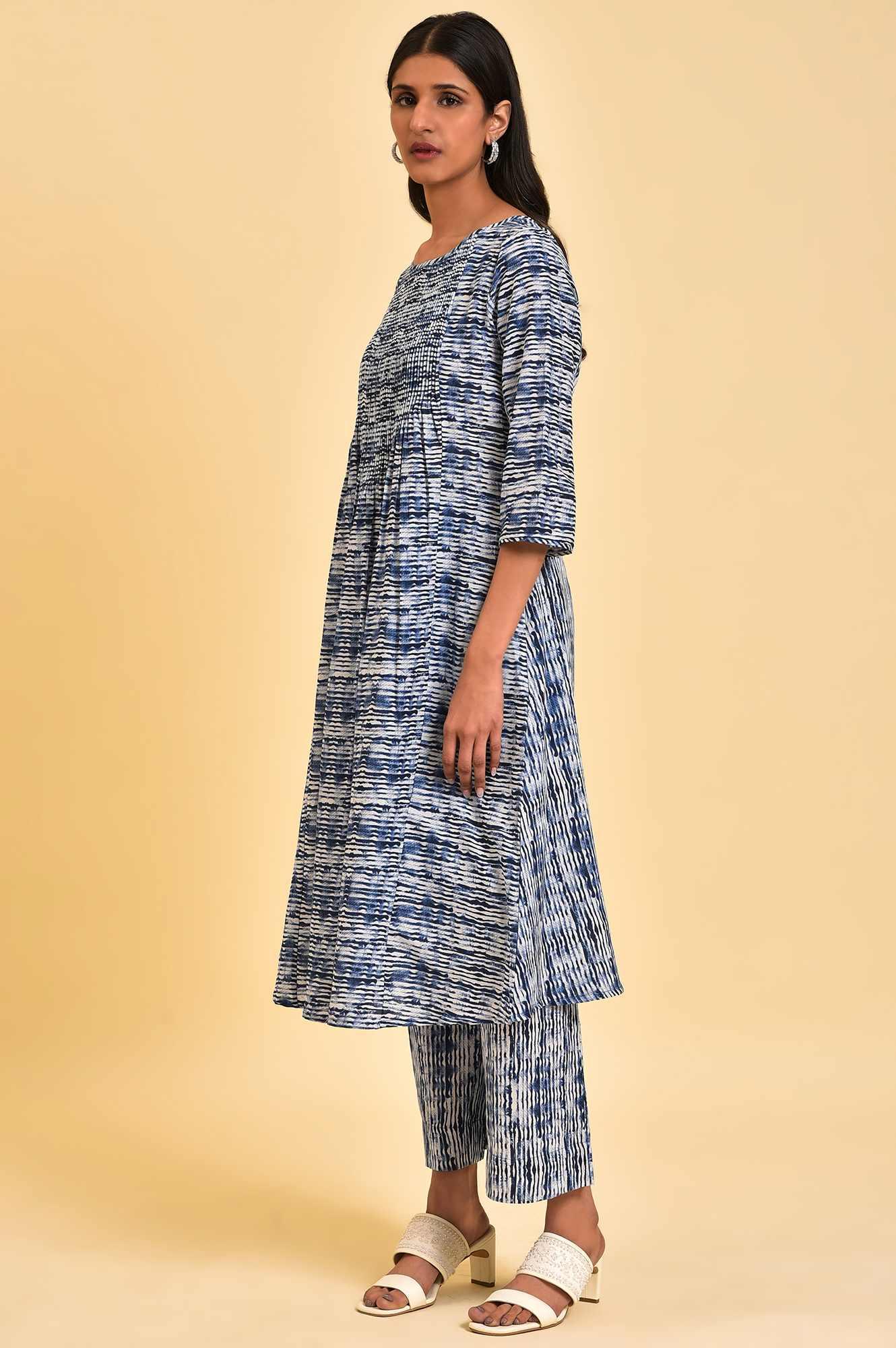 Blue Printed Contemporary Co-Ord Set - wforwoman