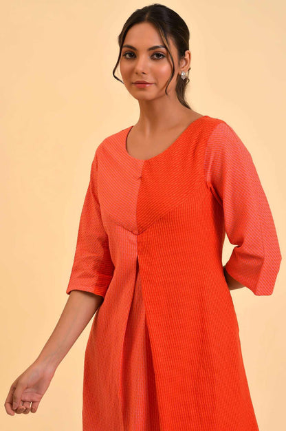 Red Dual Tone Cotton kurta &amp; Slim Pants Co-Ord Set - wforwoman