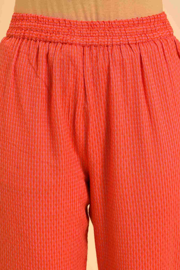 Red Dual Tone Cotton kurta & Slim Pants Co-Ord Set