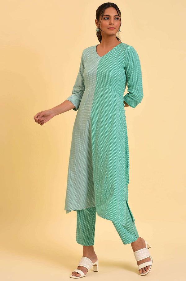 Light Green Tone Cotton kurta & Slim Pants Co-Ord Set
