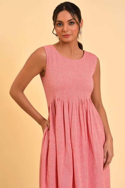 Red Cotton Pleated Sleeveless kurta &amp; Pants Co-Ord Set - wforwoman