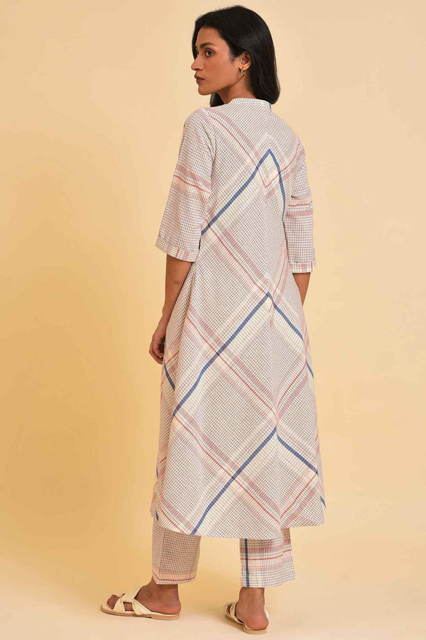 Ecru Bold Checks A-Line kurta & Pants Co-Ord Set