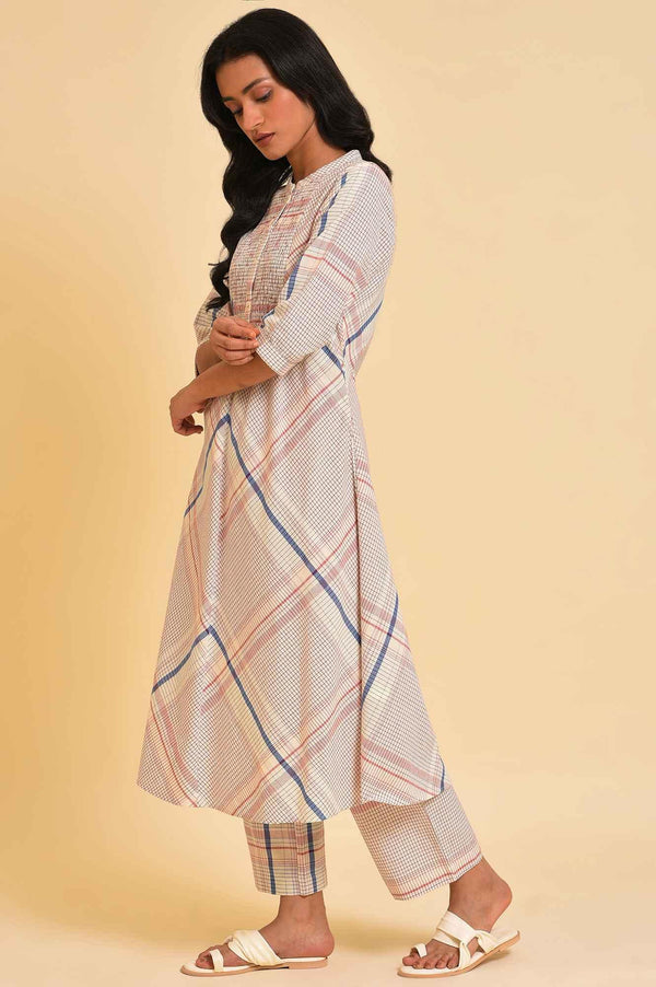 Ecru Bold Checks A-Line kurta & Pants Co-Ord Set
