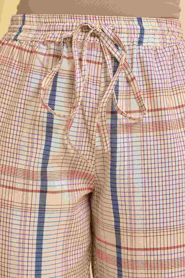 Ecru Bold Checks A-Line kurta & Pants Co-Ord Set