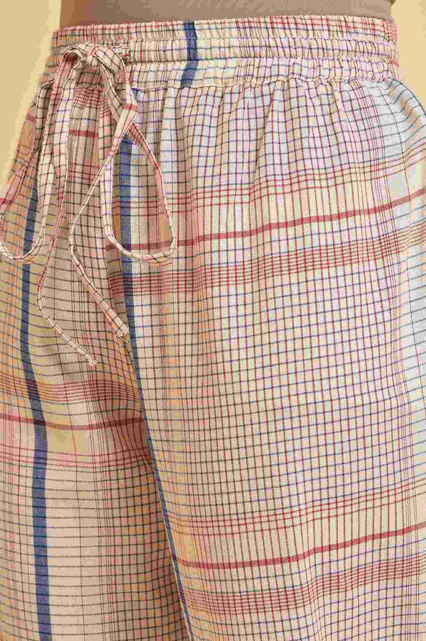 Ecru Bold Checks A-Line kurta & Pants Co-Ord Set