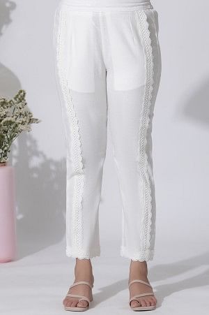 White & Purple Embroidered Cotton Kurta And Pants Set