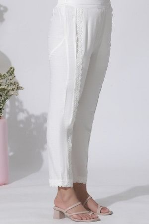 White & Purple Embroidered Cotton Kurta And Pants Set