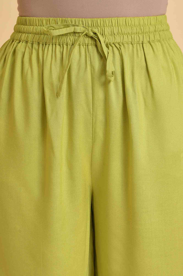 Plus Size Light Green Textured Cotton Embroidered kurta, Parallel Pants & Dupatta Set