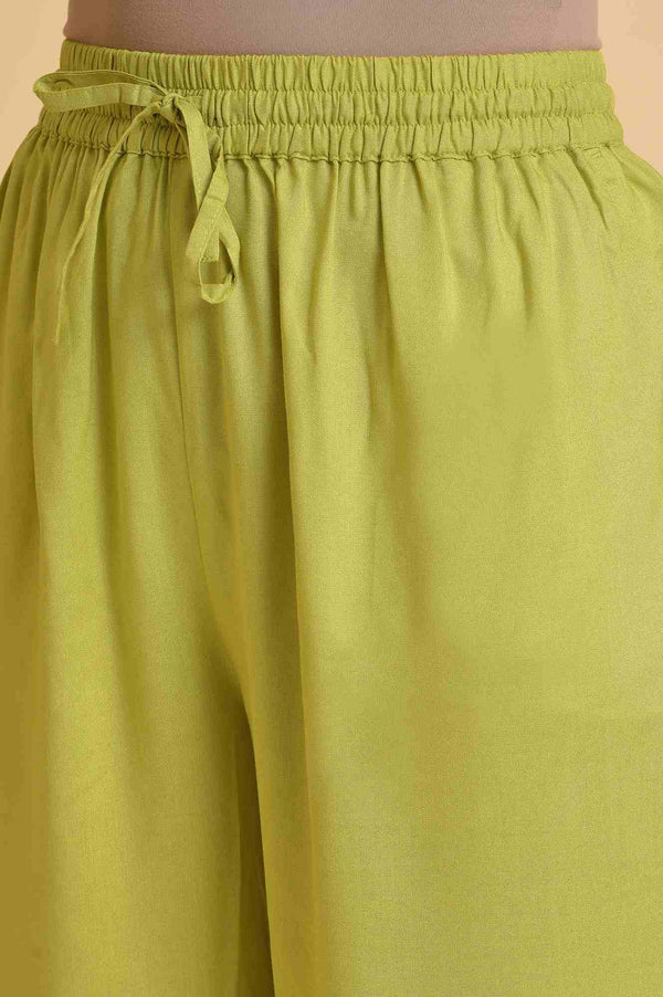 Light Green Textured Cotton Embroidered kurta, Parallel Pants & Dupatta Set