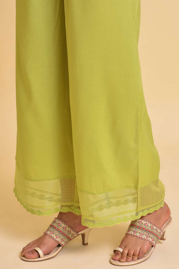 Light Green Textured Cotton Embroidered kurta, Parallel Pants & Dupatta Set