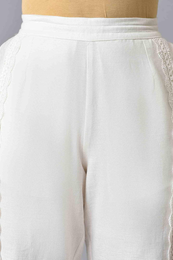 Light Pink Embroidered Pure Cotton Kurta and Lace Pants Set for Women