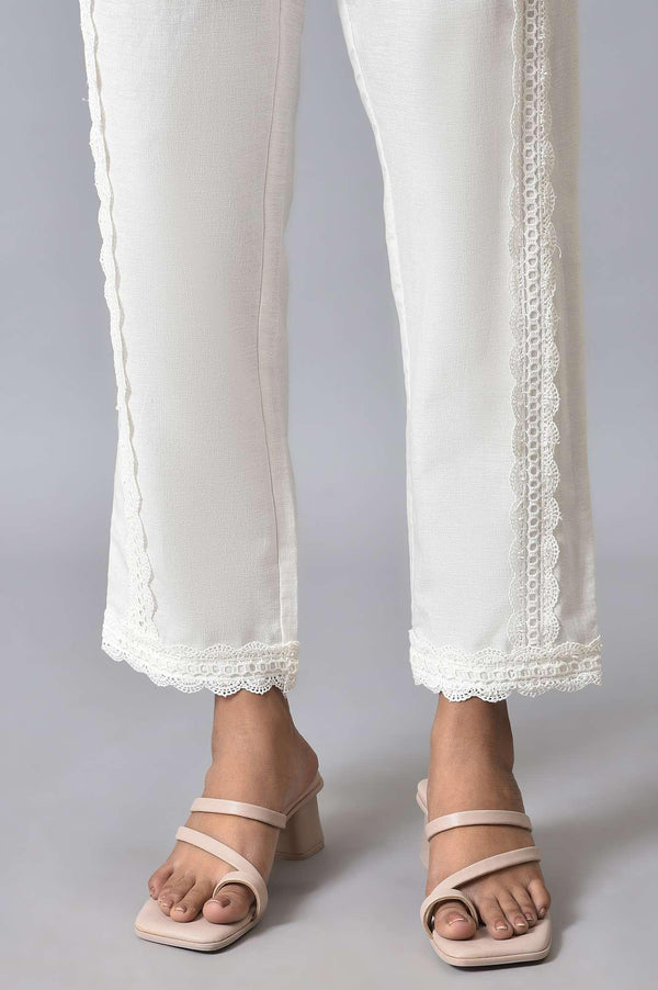 Light Pink Embroidered Pure Cotton Kurta and Lace Pants Set for Women