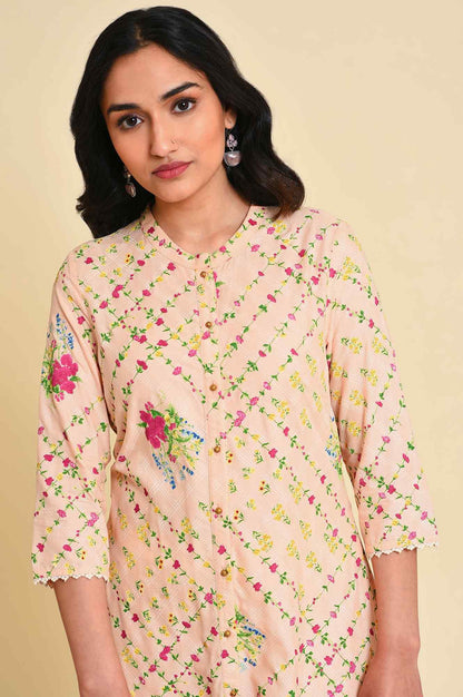 Light Orange Floral Print kurta Set - wforwoman