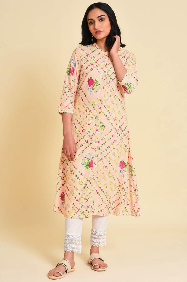 Light Orange Floral Print kurta Set