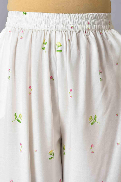 White Floral Print kurta Set - wforwoman