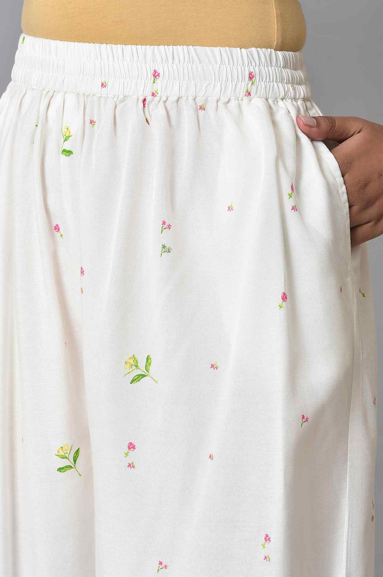 White Floral Print kurta Set - wforwoman