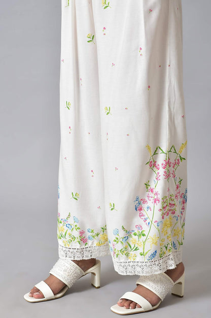 White Floral Print kurta Set - wforwoman