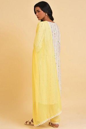 White Printed Straight Kurta, Parallel Pants And Dupatta Set