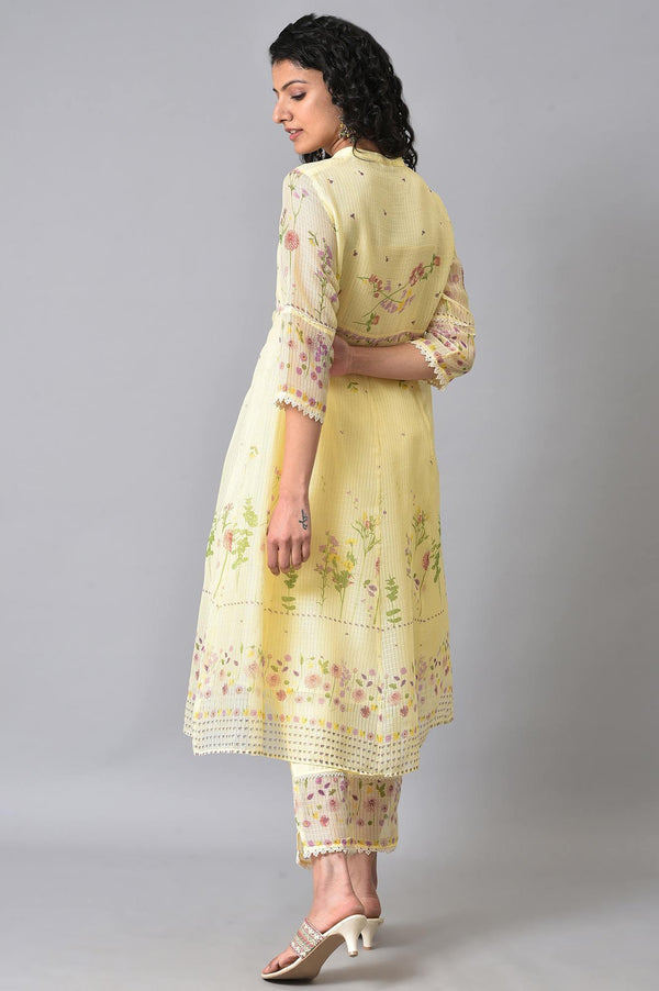 Yellow Floral Printed Plus Size kurta Set